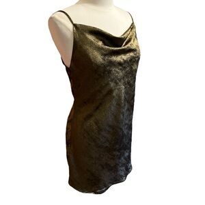 Metallic Bronze Slip Dress Shawl Neck Adjustable Straps EUC Size Medium‌‌